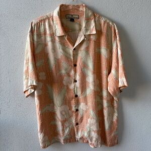 Tommy Bahama Men Size L Silk Short Sleeve Shirt Tropical Beach Cruise Peach Soft